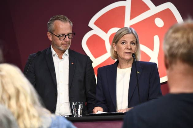 STOCKHOLM, SWEDEN, August 14, 2026 — Mikael Damberg (S), the Social Democrats’ spokesperson on economic policy, and Magdalena Andersson (S), party leader, present an election pledge. STOCKHOLM, SWEDEN x12060x  Copyright: xLarsxSchröder TTx PRESSTRÄFF SOCIALDEMOKRATERNA VALLÖFTE Z5MUSor2530