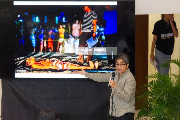 August 14, 2026, Manila, Metro Manila, Philippines: The Philippine Truth Commission, composed of human rights workers and clergy people, hosts its first public truth-telling session, this morning of August 14 in the Pope Pius XII Center in Manila. The commission discussed the case of Raymart Siapo, a 19 year victim of the former Duterte Administrationâ€⠢s ‘War on Drugs. According to Luzviminda Siapo, the mother of Raymart who spoke before the commission, his son was abducted and killed by 14 unidentified individuals. Manila Philippines - ZUMAp220 20260814_zip_p220_007 Copyright: xCharlesxPerezx
