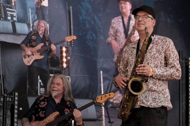 August 13, 2026, Williamscot, Oxfordshire, United Kingdom: Guitarist Fred Thelonious Baker and British saxophonist, flautist and composer Theo Travis of English progressive rock band Soft Machine perform live on stage at Fairport Convention s Cropredy festival. The jazz-rock band was formed during 1966 in Canterbury, Kent. The current line-up consists of guitarist John Etheridge, multi-instrumentalist Theo Travis, bassist Fred Thelonious Baker and drummer Asaf Sirk. Williamscot United Kingdom - ZUMAs197 20260813_aaa_s197_271 Copyright: xDawnxFletcher-Parkx