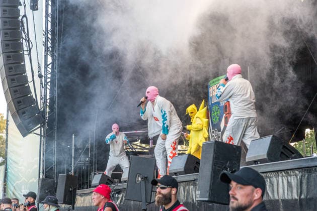 Das Berliner Hip Hop Rap Trio PA69 (besteht aus DJ Dope, Rabatto und Turbogianni) am ersten Tag des Highfield 2026 am Störmthaler See Highfield 2026 tag 1 - PA69