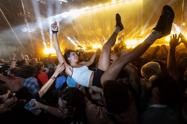 August 14, 2026, Paredes De Coura, Braga, Portugal: Festival goers crowd surf near the front as vocalist and guitarist Kele Okereke and the British indie rock band, Bloc Party perform live during the Vodafone Paredes de Coura. Paredes De Coura Portugal - ZUMAs197 20260814_aaa_s197_190 Copyright: xDiogoxBaptistax