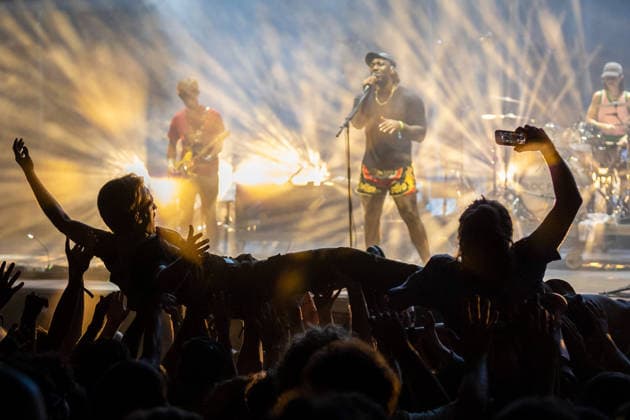 August 14, 2026, Paredes De Coura, Braga, Portugal: Festival goers crowd surf near the front as vocalist and guitarist Kele Okereke and the British indie rock band, Bloc Party perform live during the Vodafone Paredes de Coura. Paredes De Coura Portugal - ZUMAs197 20260814_aaa_s197_196 Copyright: xDiogoxBaptistax