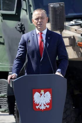 Polish Armed Forces Day celebrations Photo: Wojciech Olkusnik East News Polish president Karol Nawrocki deliveres a speech during the central military parade marking the Polish Armed Forces Day and 106th anniversary of 1920 victory over Soviet Russia at the Battle of Warsaw during the Polish?Soviet War on August 15, 2026 in Warsaw, Poland. EN_01682638_0160