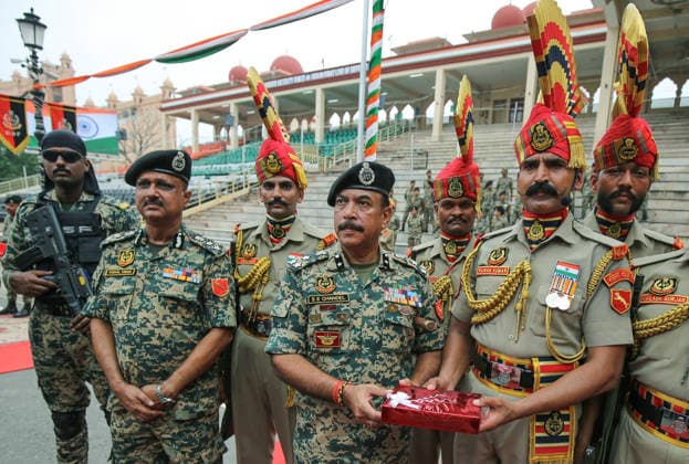 RECORD DATE NOT STATED 80th Independence Day celebrations at the Attari Wagha border Amritsar, Aug 15 (ANI): Border Security Force (BSF) soldiers during the Beating Retreat ceremony on the occasion of 80th Independence Day, at Attari Wagha border, in Amritsar on Saturday. Amritsar Punjab India Copyright: xANIx ANI_20260815488