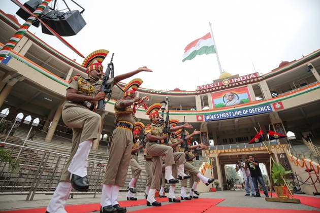 RECORD DATE NOT STATED 80th Independence Day celebrations at the Attari Wagha border Amritsar, Aug 15 (ANI): Border Security Force (BSF) soldiers perform during the Beating Retreat ceremony on the occasion of 80th Independence Day, at Attari Wagha border, in Amritsar on Saturday. Amritsar Punjab India Copyright: xANIx ANI_20260815497