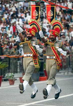80th Independence Day celebrations at the Attari Wagha border Amritsar, Aug 15 (ANI): Border Security Force (BSF) soldiers perform during the Beating Retreat ceremony on the occasion of 80th Independence Day, at Attari Wagha border, in Amritsar on Saturday. Amritsar Punjab India Copyright: xANIx ANI_20260815734