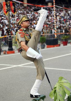 80th Independence Day celebrations at the Attari Wagha border Amritsar, Aug 15 (ANI): Border Security Force (BSF) soldier performs during the Beating Retreat ceremony on the occasion of 80th Independence Day, at Attari Wagha border, in Amritsar on Saturday. Amritsar Punjab India Copyright: xANIx ANI_20260815744