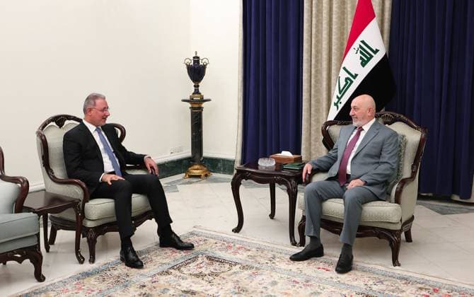 Iraqi President Amidi Meets National Security Chief in Baghdad Iraqi President Nizar Amidi receives Iraqi National Security Service chief Bassem al-Badri at Al-Salam Palace in Baghdad, Iraq, on August 16, 2026. The meeting addressed recent security developments in the country and national security issues, as well as the importance of strengthening cooperation and coordination among security agencies. Photo by Iraqi Presidency Office apaimages Iraq Iraq Iraq 160826_Iraq_IPO_00(2) Copyright: xapaimagesxIraqixPresidencyxOfficex xapaimagesx