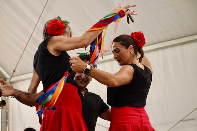 Scene at the 2026 Málaga Fair: Several women, dressed in traditional flamenco dresses, stroll through the Cortijo de Torres grounds during the Málaga Fair. August 17, 2026, in Málaga, Andalusia, Spain. The capital of the Costa del Sol celebrates its big week, during which locals and visitors gather to enjoy the festive atmosphere and the many activities the Feria has to offer. August 17, 2026, in Málaga, Andalusia, Spain Málaga, Andalusia, Spain Spain Copyright: xÃlexxZeax 7718771