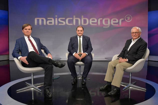 Bernd Baumann, Nathanael Liminski und Wolfgang Ischinger in der ARD-Talkshow maischberger im Studio Berlin Adlershof. Berlin, 18.08.2026