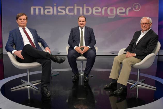 Bernd Baumann, Nathanael Liminski und Wolfgang Ischinger in der ARD-Talkshow maischberger im Studio Berlin Adlershof. Berlin, 18.08.2026