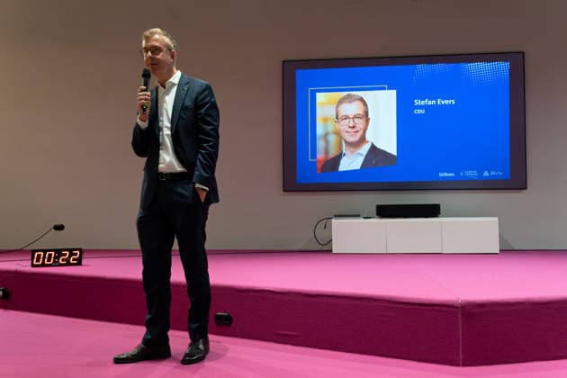 Berlin,18.08.2026,Bitkom Policy Pitch zur Abgeordnetenhauswahl 2026 im Delta Campus Neukölln.Stefan Evers Spitzenkandidat der Berliner CDU für die Wahl zum Abgeordnetenhaus von Berlin 2026 ist vor Ort.