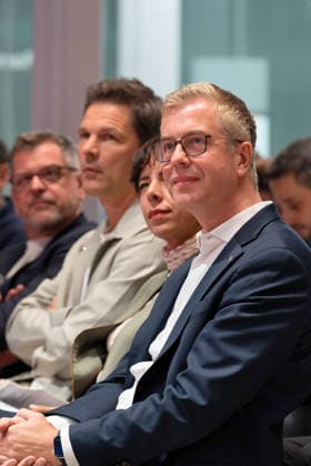 Berlin,18.08.2026,Bitkom Policy Pitch zur Abgeordnetenhauswahl 2026 im Delta Campus Neukölln.Werner Graf,Steffen Krach,Elif Eralp,Stefan Evers