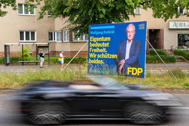 Berlin,05.08.2026,Wahlplakat der Partei FDP Wolfgang Kubicki zur Wahl zum 20.Abgeordnetenhaus von Berlin sowie zu den Bezirksverordnetenversammlungen am 20.09.2026.