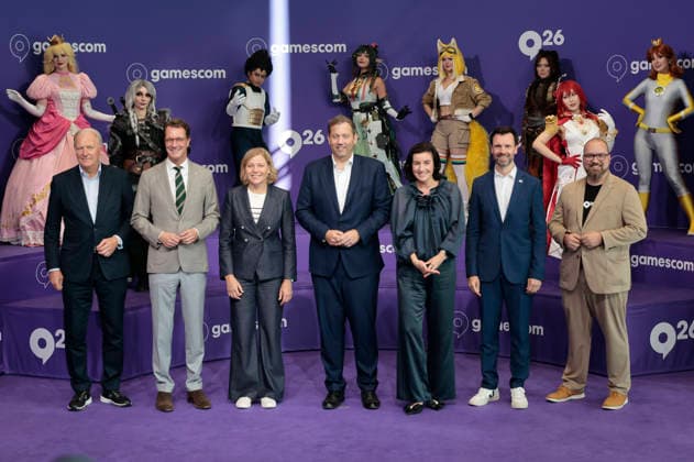 Gerald Böse, Hendrik Wüst, Henna Virkkunen, Lars Klingbeil, Dorothee Bär, Felix Falk und Lars Janssen bei der Politischen Eröffnung der weltgrößten Computerspielmesse Gamescom 2026 in der Koelnmesse. Köln, 26.08.2026