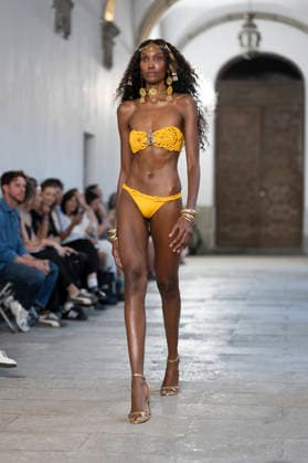 September 10, 2026, Madrid, Spain: A model parades with Dolores Cortes design during the OMODA Fashion Week en ISE San Isidro in Madrid. Madrid Spain  - ZUMAs197 20260910_aaa_s197_651 Copyright: xAtilanoxGarciax