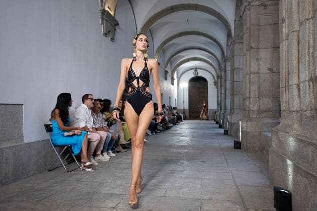 September 10, 2026, Madrid, Spain: A model parades with Dolores Cortes design during the OMODA Fashion Week en ISE San Isidro in Madrid. Madrid Spain  - ZUMAs197 20260910_aaa_s197_663 Copyright: xAtilanoxGarciax