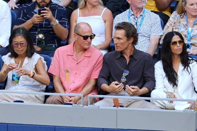 Celebs at The US Open - New York City Laura Louie, Camila Alves McConaughey, Matthew McConaughey and Woody Harrelson attend the Men Semi Final at the US Open in New York on September 11, 2026. Photo by Dylan Travis ABACAPRESS.COM New York NY United States  Copyright: xDylanxTravis ABACAx