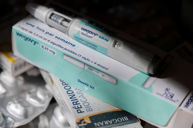 Illustration - Post Heart Attack Treatment Medication Illustration - A Wegovy injection pen and its packaging photographed among medicine boxes, in Gap, Hautes-Alpes, France, on September 12, 2026. Photo by Thibaut Durand ABACAPRESS.COM gap PROVENCE-ALPES-COTE D AZUR France  Copyright: xDurandxThibaut ABACAx