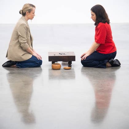 Gabriel Orozco s Chronotopic Exhibition Photocall at White Cube Bermondsey, London, UK Staff members view Visible Labor (2015) by Gabriel Orozco featuring acrylic on wood, Buddha figures, miniature car models, a GO board game and stones at a photocall for artist Gabriel Orozco s solo exhibition Chronotopic at White Cube Bermondsey, London, England, UK on Monday 14 September, 2026., Credit:Justin Ng Avalon UK, England, London, White Cube Bermondsey Copyright: xJustinxNgx xAvalonx 1134492457