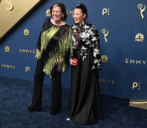 Dearbhla Walsh, left and Thaddeus Graham arrive for the 78th annual Primetime Emmy Awards at the Peacock Theater in Los Angeles on Monday, September 14, 2026.  LAP20260914849 JohnxMcCoy