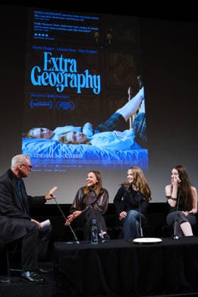 Mark Kermode, Molly Manners, Galaxie Clear und Marni Duggan in der Talkshow Mark Kermode Live in 3D im BFI Southbank. London, 14.09.2026