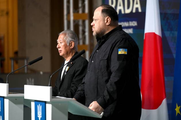 Joint statement by Ukraine™s Parliament Chairman and Speaker of Japan s House of Representatives in Kyiv Speaker of the House of Representatives of Japan Eisuke Mori and Chairman of the Verkhovna Rada of Ukraine Ruslan Stefanchuk (L to R) hold a joint news conference at the press centre of the Ukrainian Parliament, Kyiv, Ukraine, September 15, 2026., Credit:Yevhen Kotenko Ukrinform Avalon Ukraine, Kyiv  Copyright: xYevhenxKotenkox xUkrinformx xAvalonx 1134928898