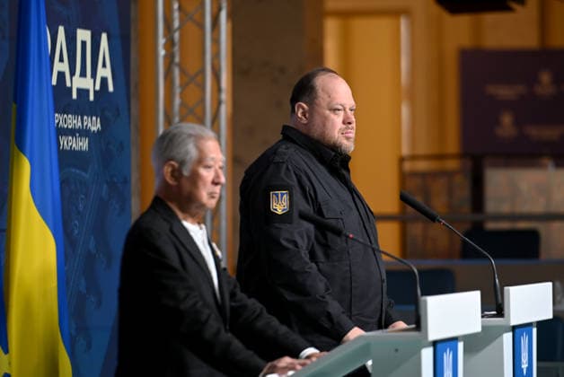 Joint statement by Ukraine™s Parliament Chairman and Speaker of Japan s House of Representatives in Kyiv Speaker of the House of Representatives of Japan Eisuke Mori and Chairman of the Verkhovna Rada of Ukraine Ruslan Stefanchuk (L to R) hold a joint news conference at the press centre of the Ukrainian Parliament, Kyiv, Ukraine, September 15, 2026., Credit:Yevhen Kotenko Ukrinform Avalon Ukraine, Kyiv  Copyright: xYevhenxKotenkox xUkrinformx xAvalonx 1134928946