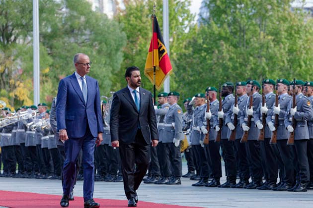 Militärische Ehren für Iraks Ministerpräsident Al-Zaidi 2026-09-15 Deutschland, Berlin Bundeskanzler Friedrich Merz (CDU) empfängt den Ministerpräsidenten des Irak, Ali Faleh Al-Zaidi, mit lilitärischen Ehren im Kanzleramt.