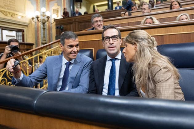 The Government Once Again Faces Questions from Congress Regarding the Crisis in Ceuta I D Prime Minister Pedro Sánchez, First Vice President and Minister of Economy, Trade, and Business Carlos Cuerpo, and Second Vice President and Minister of Labor and Social Economy, Yolanda Díaz, during a question-and-answer session with the government in the Congress of Deputies on September 16, 2026, in Madrid, Spain. The migration crisis that Ceuta has been experiencing since last July is once again the focus of the opposition’s questions to the government during the question period, with inquiries such as what plans exist for the autonomous city or whether the government believes that Spain’s international image has been tarnished by the irregular en  Copyright: xJesusxHellinx 7778189