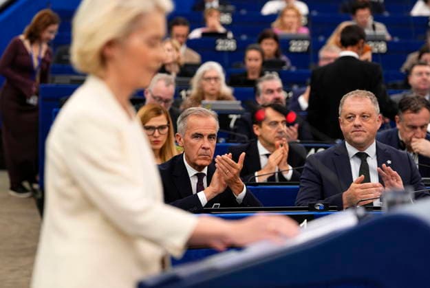 September 16, 2026, Strasbourg, France: Prime Minister Mark Carney attends the State of the European Union address by President of the European Commission Ursula von der Leyen, at the European Parliament in Strasbourg, France, on Wednesday, Sept. 16, 2026. Strasbourg France  - ZUMAc35_ 20260916_zaf_c35_011 Copyright: xJustinxTangx