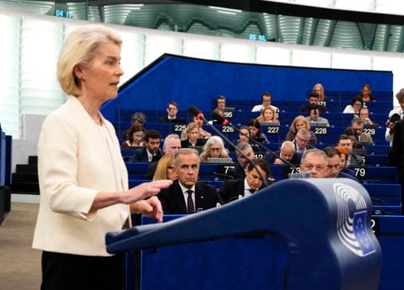 September 16, 2026, Strasbourg, France: Prime Minister Mark Carney attends the State of the European Union address by President of the European Commission Ursula von der Leyen, at the European Parliament in Strasbourg, France, on Wednesday, Sept. 16, 2026. Strasbourg France  - ZUMAc35_ 20260916_zaf_c35_013 Copyright: xJustinxTangx