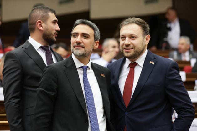 ARMENIA, YEREVAN - SEPTEMBER 16, 2026: Aram Vardevanyan (L), Vice Speaker of the National Assembly, and Tigran Abramyan, member of the Strong Armenia opposition party, attend the second session of the Armenian Parliament of the 9th convocation. Alexander Patrin TASS  97821740