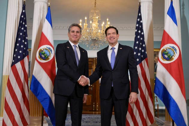 U.S. Secretary of State Marco Rubio (R) greets Costa Rican Foreign Minister Manuel Tovar during a meeting in the Treaty Room at the State Department in Washington, D.C., USA 16 September 2026. Foreign Minister Tovar, who is touring the United States this week, met with Rubio in Washington to strengthen relations between the two countries and address various topics of mutual interest regarding joint cooperation between Costa Rica and the United States. Costa Rica strengthens security and migration ties with the U.S. during meeting with Rubio !ACHTUNG: NUR REDAKTIONELLE NUTZUNG!  Copyright: xLENINxNOLLYx AME7948 20260916-55021420668_1