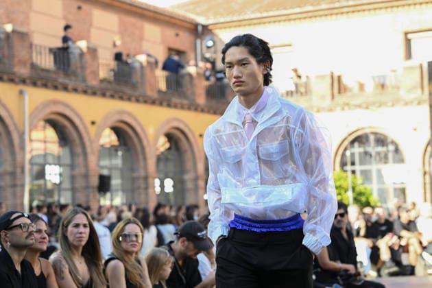 September 16, 2026, Madrid, Spain: A model parades with Acromatyx design during the Mercedes Benz Fashion Week Madrid at Cibeles Palace in Madrid. Madrid Spain  - ZUMAs197 20260916_aaa_s197_307 Copyright: xAtilanoxGarciax