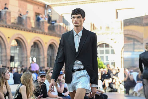 September 16, 2026, Madrid, Spain: A model parades with Acromatyx design during the Mercedes Benz Fashion Week Madrid at Cibeles Palace in Madrid. Madrid Spain  - ZUMAs197 20260916_aaa_s197_310 Copyright: xAtilanoxGarciax