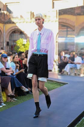 September 16, 2026, Madrid, Spain: A model parades with Acromatyx design during the Mercedes Benz Fashion Week Madrid at Cibeles Palace in Madrid. Madrid Spain  - ZUMAs197 20260916_aaa_s197_335 Copyright: xAtilanoxGarciax