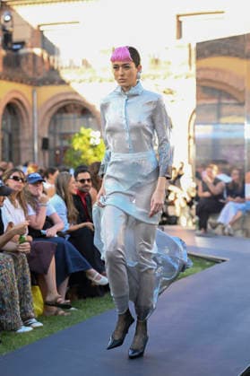 September 16, 2026, Madrid, Spain: A model parades with Acromatyx design during the Mercedes Benz Fashion Week Madrid at Cibeles Palace in Madrid. Madrid Spain  - ZUMAs197 20260916_aaa_s197_343 Copyright: xAtilanoxGarciax