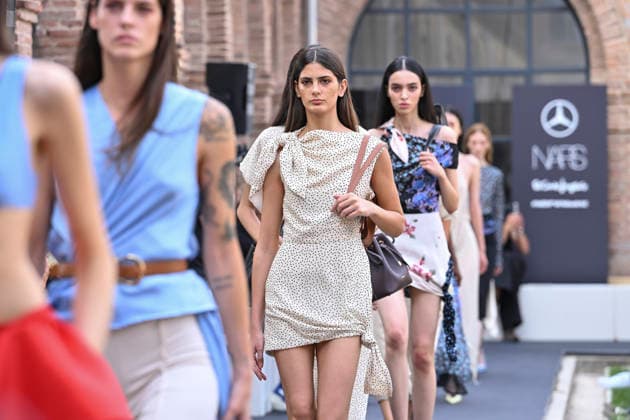 September 16, 2026, Madrid, Spain: A model parades with MoisÃ s Nieto design during Mercedes Benz Fashion Week Madrid Cibeles Palace. Madrid Spain  - ZUMAs197 20260916_aaa_s197_493 Copyright: xAtilanoxGarciax