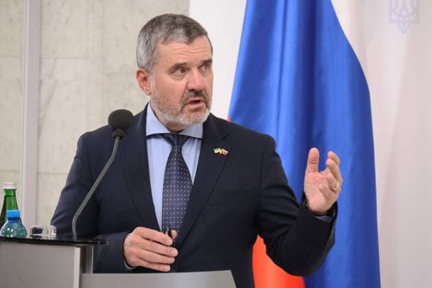 Slovenian Minister of Foreign and European Affairs Tone Kajzer attends a joint news conference with Ukrainian Minister of Foreign Affairs Andrii Sybiha after their meeting at the Ukrainian Foreign Ministry building, Kyiv, Ukraine, September 17, 2026. During the briefing, the Foreign Ministers announced that Ljubljana would allocate USD 50 million for Ukraine’s defence needs and that work had begun on a joint Drone Deal. They also held detailed discussions on Ukraine’s future European Union membership, coordination of actions in the face of ongoing Russian attacks, and the strengthening of security across the European region. (Photo by Pavlo Bahmut Ukrinform) Foreign Ministers of Ukraine and Slovenia hold joint news conference in Kyiv  Copyright: xPavloxBahmutx