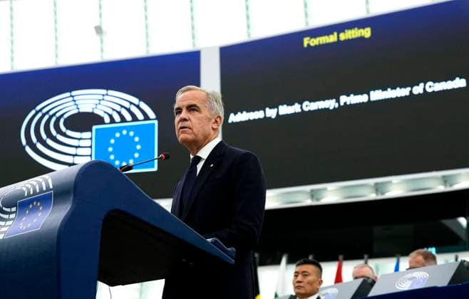 September 17, 2026, Strasbourg, France: Prime Minister Mark Carney addresses the European Parliament in Strasbourg, France, on Thursday, Sept. 17, 2026. Strasbourg France  - ZUMAc35_ 20260917_zaf_c35_012 Copyright: xJustinxTangx