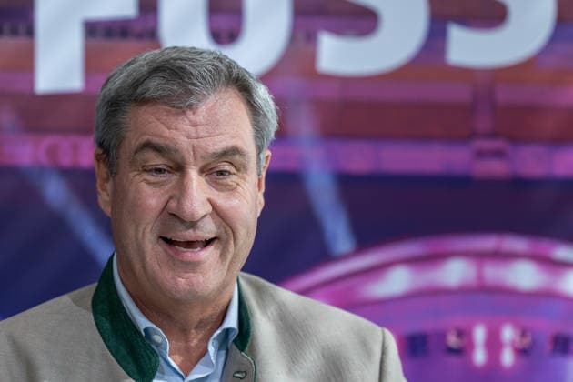 Interessensbekundung der Stadt Nürnberg, Freistaat Bayern und BLSV zu den Finals 20XX, Nürnberg, 17.09.2026 Dr. Markus Söder, Ministerpräsident des Freistaats Bayern (CSU), spricht lächelnd bei einem Termin im Max Morlock Stadion. Er zeigt sich dabei gut gelaunt und redegewandt. Nürnberg Max Morlock Stadion Bayern Deutschland