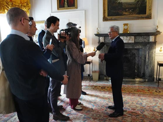 King meets with AI sector leaders Nvidia chief executive Jensen Huang records a pool interview ahead of a meeting hosted by King Charles III for leaders from the artificial intelligence (AI) sector, Government, and thought leaders to discuss how AI can be developed and deployed in ways that benefit society, at Dumfries House in Cumnock, Ayrshire. Picture date: Thursday September 17, 2026., Credit:Jonathan Brady PA ROTA - B68 Avalon UK, Cumnock  Copyright: xJonathanxBradyx xPAxROTAx-xB68x xAvalonx 1135695914
