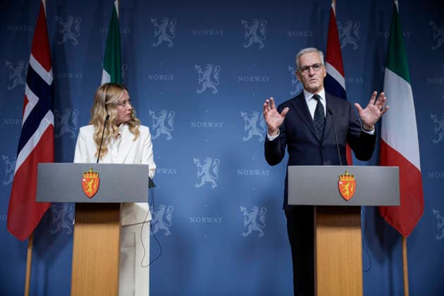Italias statsminister besoker Norge Oslo 20260917. Italias statsminister Giorgia Meloni og statsminister Jonas Gahr Store (Ap) pa pressekonferansen etter mote i regjeringens representasjonsanlegg i Parkveien torsdag ettermiddag. Foto: Stian Lysberg Solum NTB Oslo Norge eYDKd658ojw EDITORIAL USE ONLY Ref:_POLeYDKd658ojw.jpg Copyright: xStianxLysbergxSolumx xNTBx