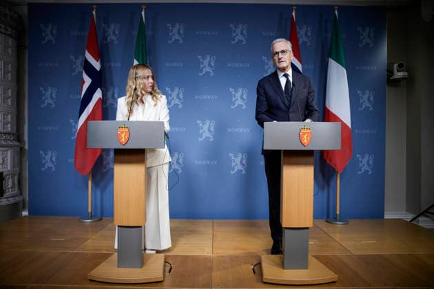 Italias statsminister besoker Norge Oslo 20260917. Italias statsminister Giorgia Meloni og statsminister Jonas Gahr Store (Ap) pa pressekonferansen etter mote i regjeringens representasjonsanlegg i Parkveien torsdag ettermiddag. Foto: Stian Lysberg Solum NTB Oslo Norge FDpxfGrhdbQ EDITORIAL USE ONLY Ref:_POLFDpxfGrhdbQ.jpg Copyright: xStianxLysbergxSolumx xNTBx