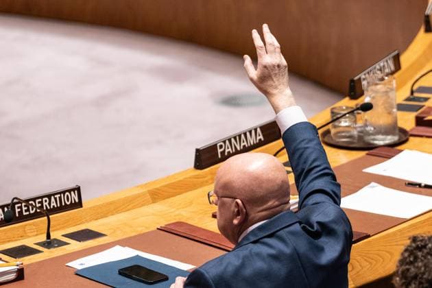 September 17, 2026, New York, New York, USA: Ambassador Vassily Nebenzia of Russia casts his vote against resolution during Security Council meeting on vote on a draft resolution extending the mandate of the Panel of Experts supporting the 1737 Iran Sanctions Committee for another year at UN Headquarters in New York, NY on September 17, 2026. Resolution failed to be adopted with 11 votes in favour; 2 against (Russian Federation, China); 2 abstentions (Somalia, Pakistan) as Russia and China hold veto power. New York USA  - ZUMAr339 20260917_znp_r339_017 Copyright: xLevxRadinx