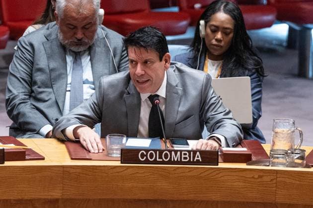 September 17, 2026, New York, New York, USA: Ambassador Jose Mauricio Gaona Bejarano of Colombia speaks during Security Council meeting on vote on a draft resolution extending the mandate of the Panel of Experts supporting the 1737 Iran Sanctions Committee for another year at UN Headquarters in New York, NY on September 17, 2026. Resolution failed to be adopted with 11 votes in favour; 2 against (Russian Federation, China); 2 abstentions (Somalia, Pakistan) as Russia and China hold veto power. New York USA  - ZUMAr339 20260917_znp_r339_014 Copyright: xLevxRadinx