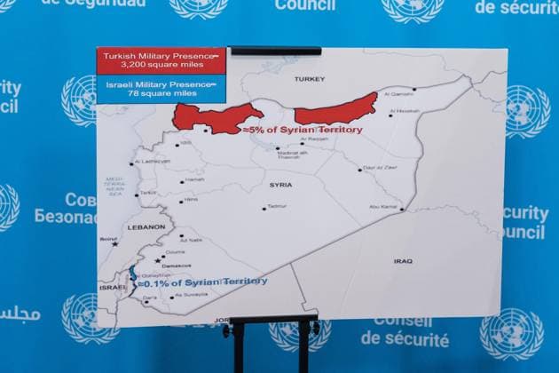 September 17, 2026, New York, New York, USA: Map of Syria where Turkiye occupied about 5% and Israel about 0.1% of Syrian territory on display as Ambassador Danny Danon of Israel speaks to the press at Security Council stakeout ahead of the meeting on situation in Syria at UN Headquarters in New York, NY on September 17, 2026. ap of Syria where Turkiye occupied about 5% and Israel about 0.1% of Syrian territory. New York USA - ZUMAr339 20260917_znp_r339_030 Copyright: xLevxRadinx