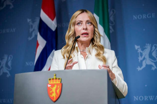 Italias statsminister besoker Norge Oslo 20260917. Italias statsminister Giorgia Meloni og statsminister Jonas Gahr Store (Ap) pa pressekonferansen etter mote i regjeringens representasjonsanlegg i Parkveien torsdag ettermiddag. Foto: Stian Lysberg Solum NTB Oslo Norge 13700O6MdYs EDITORIAL USE ONLY Ref:_POL13700O6MdYs.jpg Copyright: xStianxLysbergxSolumx xNTBx