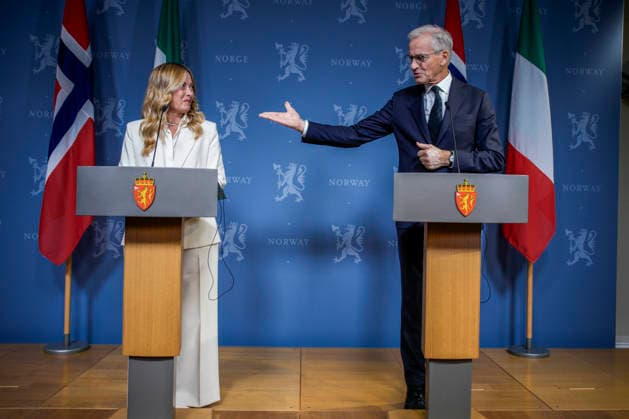 Italias statsminister besoker Norge Oslo 20260917. Italias statsminister Giorgia Meloni og statsminister Jonas Gahr Store (Ap) pa pressekonferansen etter mote i regjeringens representasjonsanlegg i Parkveien torsdag ettermiddag. Foto: Stian Lysberg Solum NTB Oslo Norge tUR4Xqta7ng EDITORIAL USE ONLY Ref:_POLtUR4Xqta7ng.jpg Copyright: xStianxLysbergxSolumx xNTBx